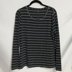 Garnet Hill Long Sleeve Top in Black and White Stripes Size Large
